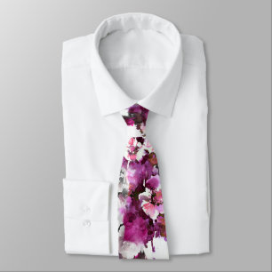 Gravata Aquarela Floral - Design abstrato rosa e branco