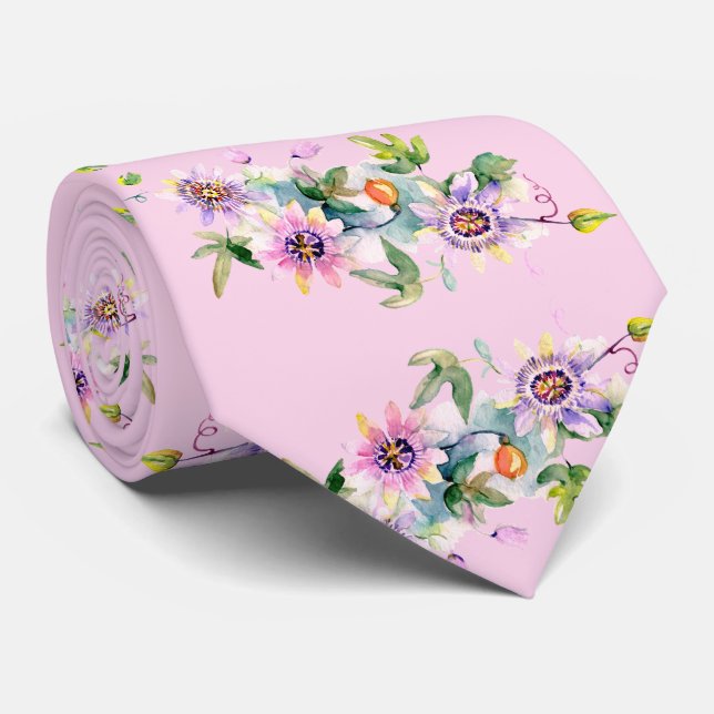 Gravata Aquarela Floral Rosa (Rolled)