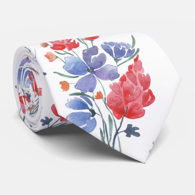Gravata Aquarela, flores. (Rolled)