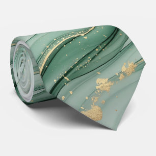 Gravata Aquarela Pastel Verde Sage Dourado