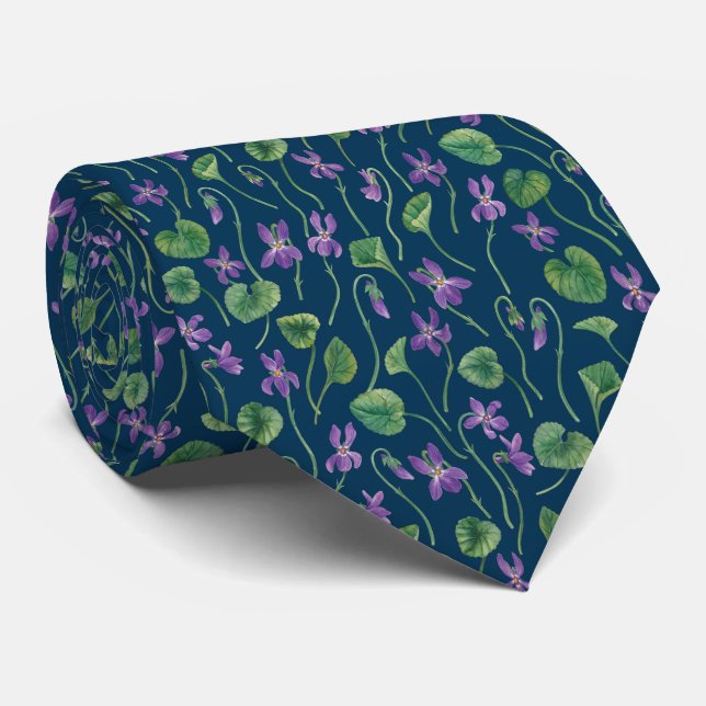 Gravata Aquarela violetas em azul (Rolled)