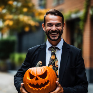 Gravata Aranha & Abóboras Laranja Preto Halloween
