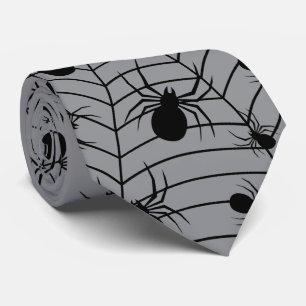 Gravata Aranha cinza preta teia de aranha padrão Halloween