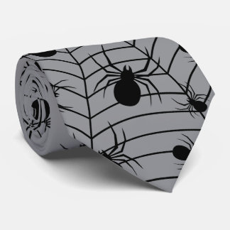 Gravata Aranha cinza preta teia de aranha padrão Halloween