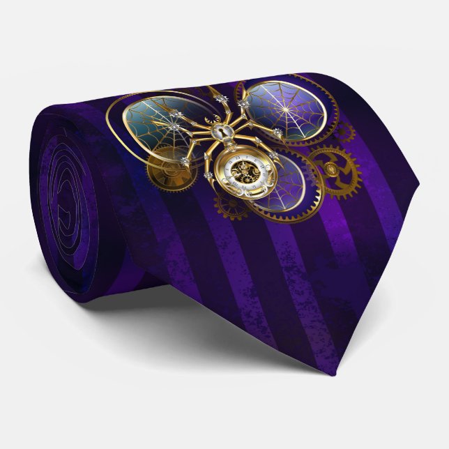 Gravata Aranha Steampunk no fundo roxo (Rolled)