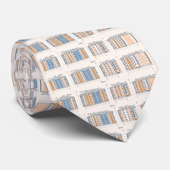 Gravata Architectural Blueprint Pattern Men's Neck Tie (Rolled)