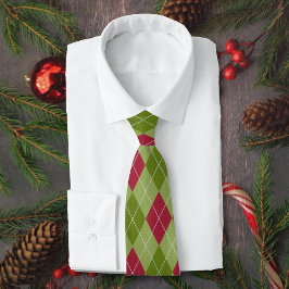 Gravata Argyle de Natal com diamantes vermelhos e verdes