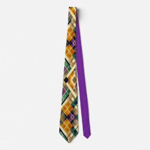Gravata Argyle Mardi Gras verde-roxo amarelo
