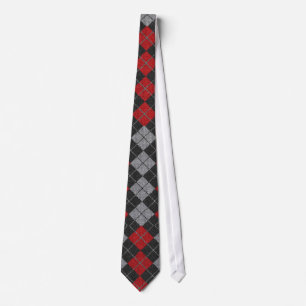 Gravata Argyle Necktie Em Preto, Vermelho E Cinza