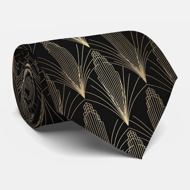 Gravata Arquiteta de Ouro Art Déco e Explosão Solar Linear (Rolled)