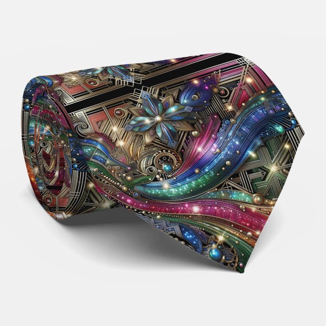 Gravata Art Deco Art Nouveau Arco-íris Placa de Ci (Rolled)
