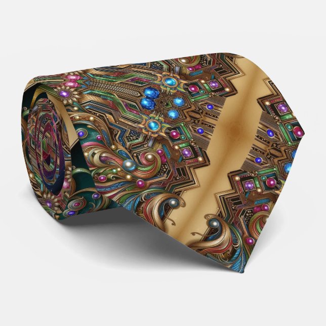Gravata Art Deco Art Nouveau Rainbow Circuit Board Necktie (Rolled)