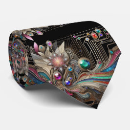 Gravata Art Deco Art Nouveau Rainbow Circuit Board Necktie