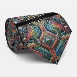 Gravata Art Deco Art Nouveau Rainbow Circuit Board Necktie