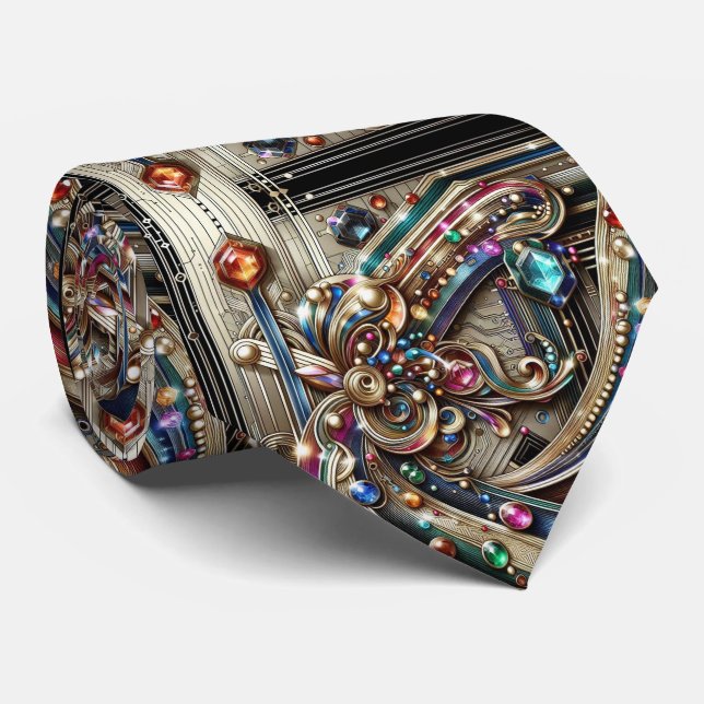Gravata Art Deco Art Nouveau Rainbow Circuit Board Necktie (Rolled)