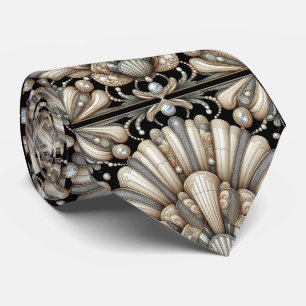 Gravata Art Deco Concha Falsa Diamante Seda Falsa