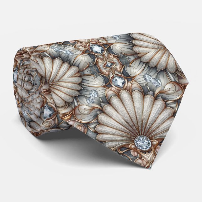 Gravata Art Deco Concha Falso Diamante Falso Seda  (Rolled)