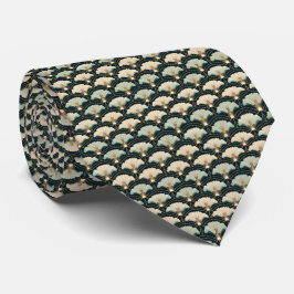Gravata Art Déco Creme e Azul Turquesa com Padrão