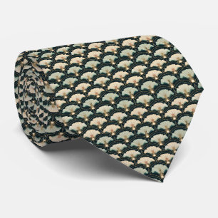 Gravata Art Déco Creme e Azul Turquesa com Padrão