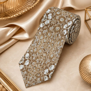 Gravata Art Deco Glamorous Vintage Fashion Beige Dourado