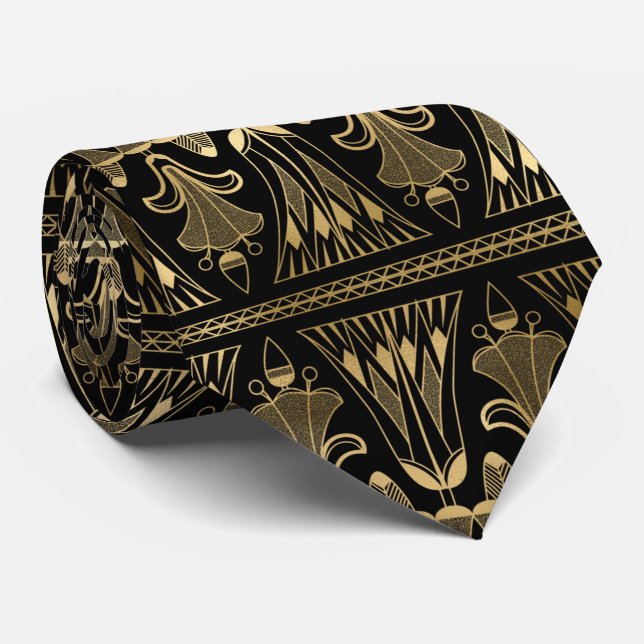 Gravata Art Deco Gold Foil Sobre Ornamentado Preto (Rolled)