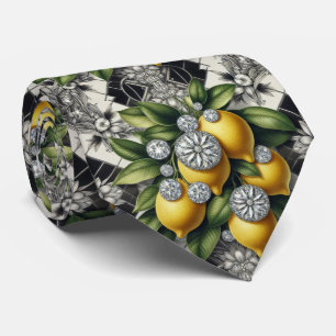 Gravata Art Deco Limão Amalfi Preto e Branco Diamantes