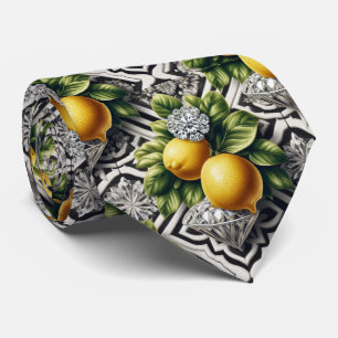 Gravata Art Deco Limão Amalfi Preto e Branco Diamantes