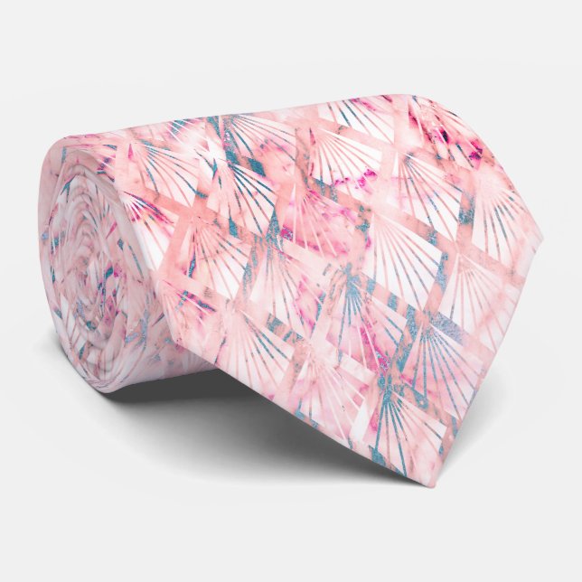 GRAVATA ART DECO MARBLE PINK PENA COM PENA DE CASCA (Rolled)