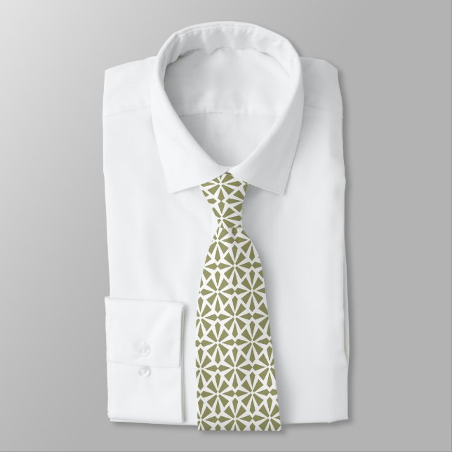 Gravata Art Deco Patterno II - Khaki sobre Branco (Amarrado)