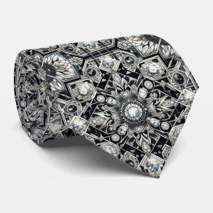 Gravata Art Deco Preto e Branco Diamantes