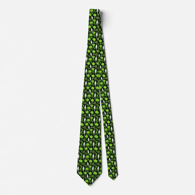 GRAVATA ART DECO VERDE FLORES, PARRÓGÃOS BRANCOS A PRETO (Frente)