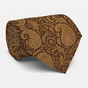 Gravata Art Nouveau Paisley Marrom e Dourado