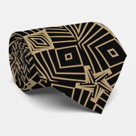 Gravata Art Nouveau Preto e Padrão de Ouros Beige