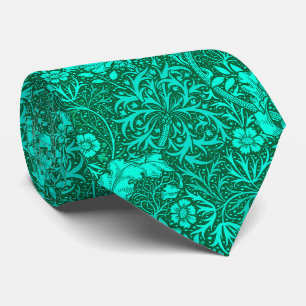 Gravata Art Nouveau Seaweed Floral, Turquesa e Aqua
