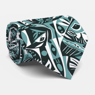 Gravata Arte abstrata boho caprichosa geométrica azul