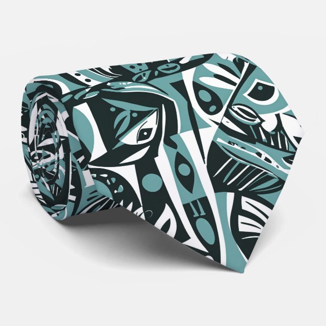 Gravata Arte abstrata boho caprichosa geométrica azul (Rolled)