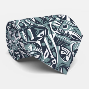 Gravata Arte Abstrata Boho Caprichosa Geométrica Azul