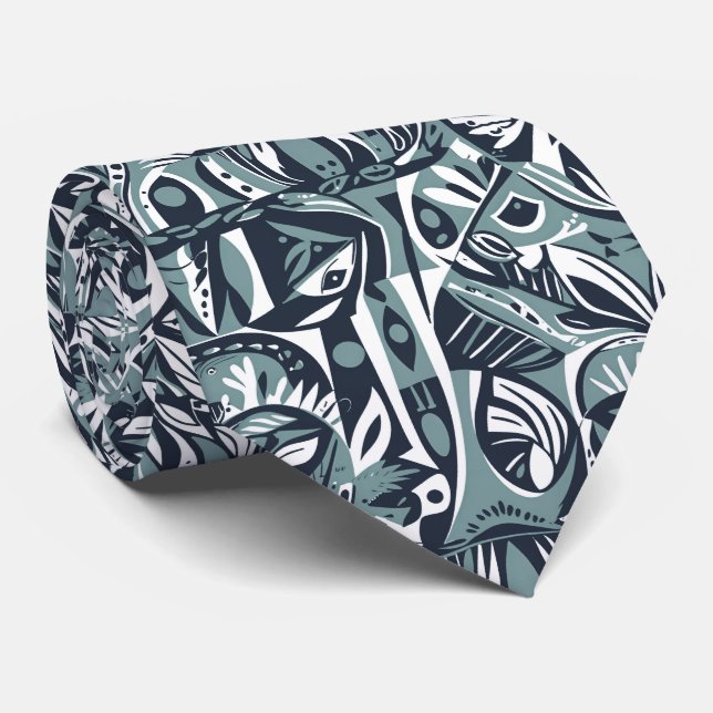 Gravata Arte Abstrata Boho Caprichosa Geométrica Azul (Rolled)
