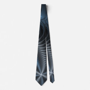 Gravata Arte abstrata moderna fractal 3D cinza azul plásti