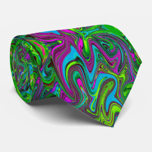 Gravata Arte abstrata ondulada verde, azul e magenta