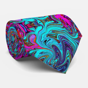Gravata Arte Abstrata Retro Groovy Azul Aquático e Preto