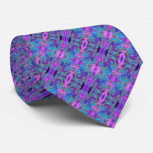 Gravata Arte Abstrata Retro Groovy Azul, Rosa e Roxo