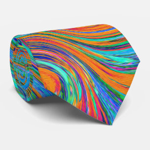 Gravata Arte Abstrata Retro Groovy em Aqua, Laranja e Verd