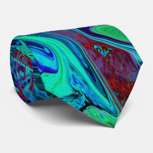 Gravata Arte Abstrata Retro Groovy em Azul e Vermelho