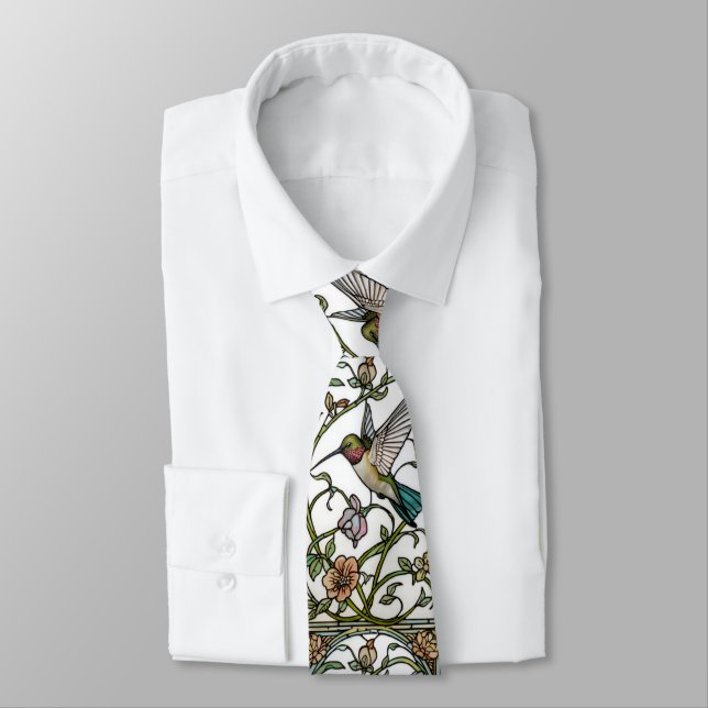 Gravata Arte botânica elegante de beija-flor boho chic (Amarrado)