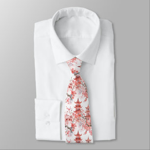 Gravata Arte Cênica de Pagode Asiática Vintage com Flor de