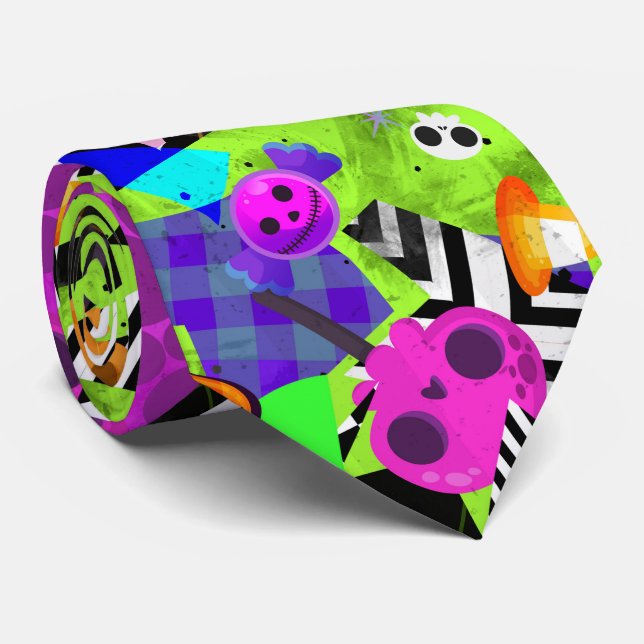 Gravata Arte colorida de Halloween na moda  (Rolled)