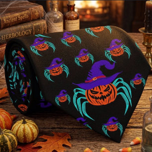 Gravata Arte de Abóbora de Halloween Assustadora, Aranha e
