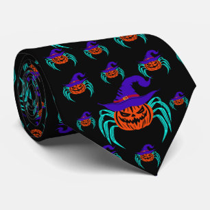 Gravata Arte de Abóbora de Halloween Assustadora, Aranha e