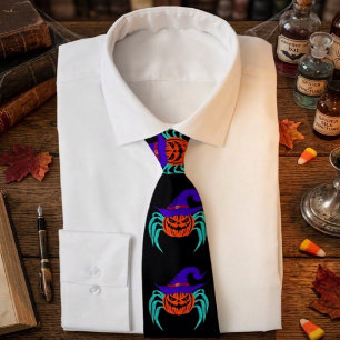 Gravata Arte de Abóbora de Halloween Assustadora com Aranh
